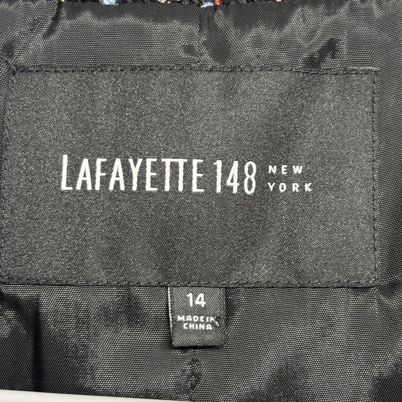 Lafayette 148 Leather Trimmed Tweed Wool Blend Blazer Jacket Black Red 14 - Picture 2 of 7